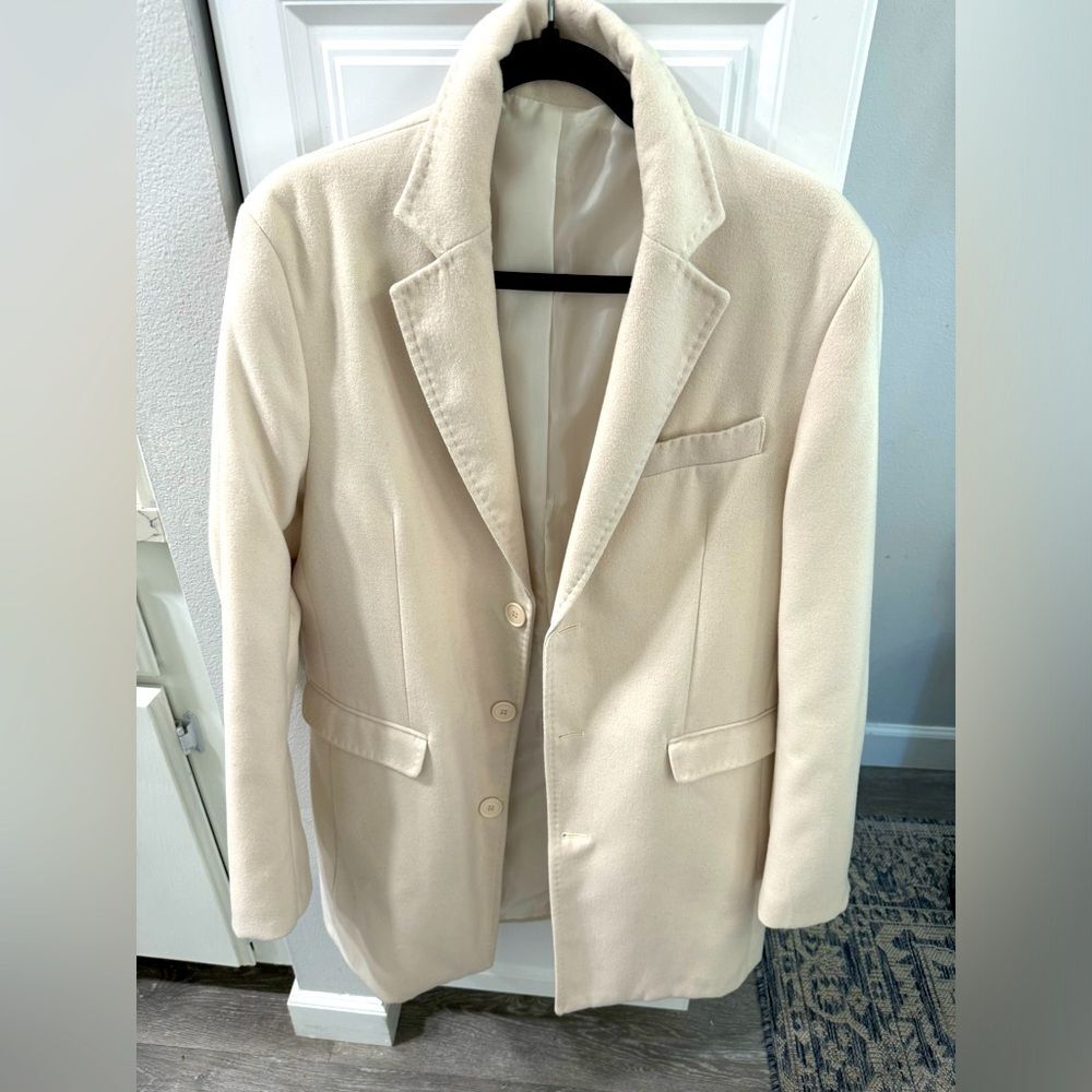 Hurakan Men’s Blazer Coat Medium 3 Button Ivory Beige Cream Work Casual Party